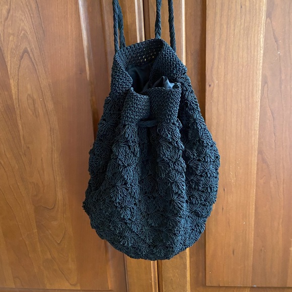None Handbags - Backpack style crocheted black bag purse